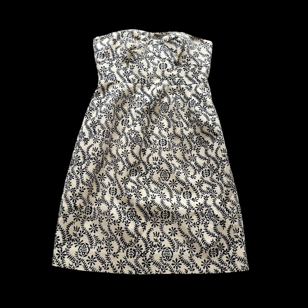 J.Crew Strapless Floral Mini Dress Navy Ivory Cotton Modal 72115 Size 6